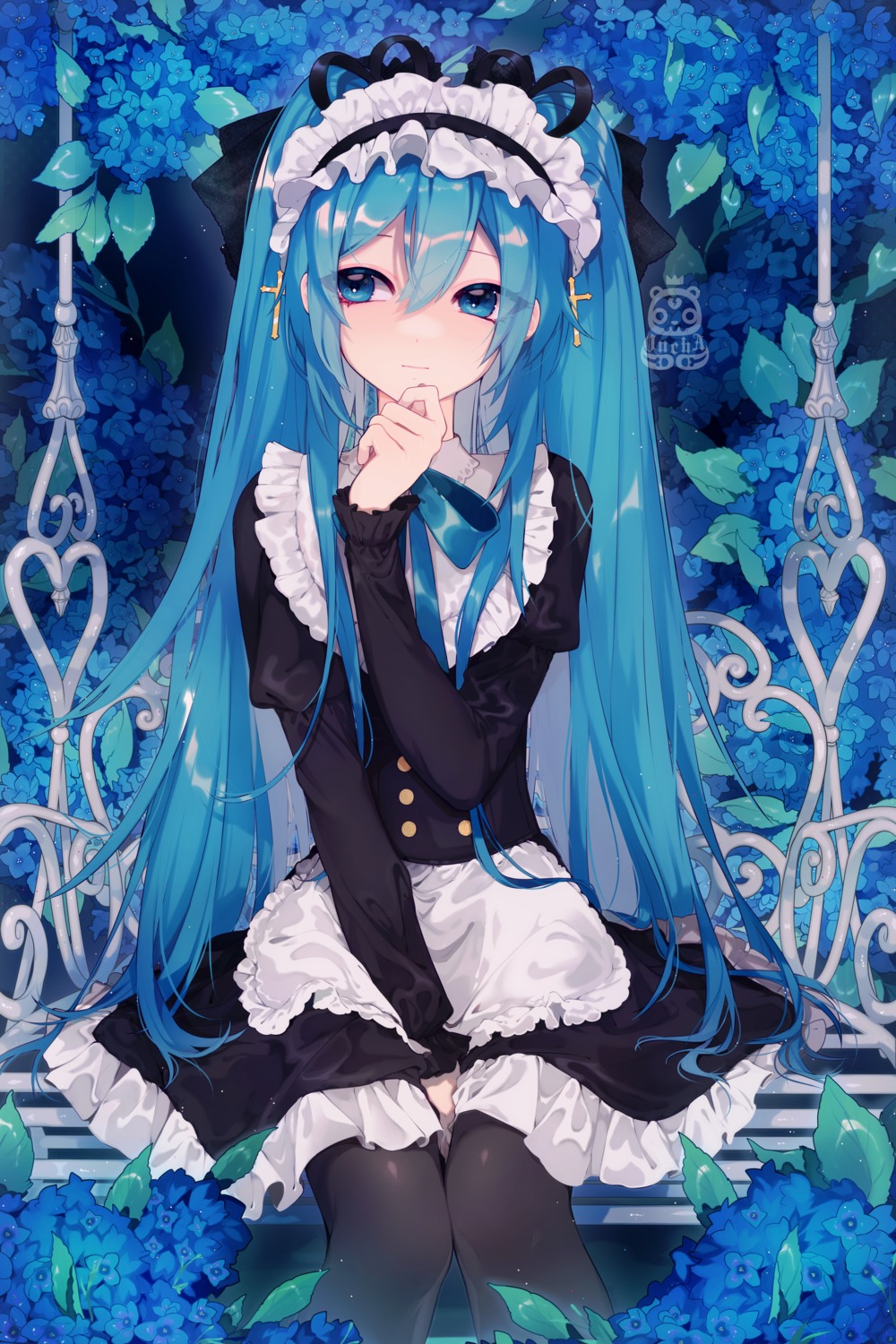 dress, gothic_lolita, hatsune_miku, lolita_fashion, mazamuno, pantyhose, vocaloid, watermark