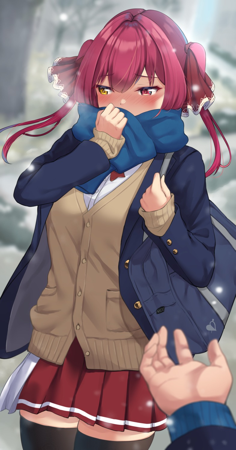 heterochromia, hololive, houshou_marine, mugino0515, seifuku, sweater, thighhighs