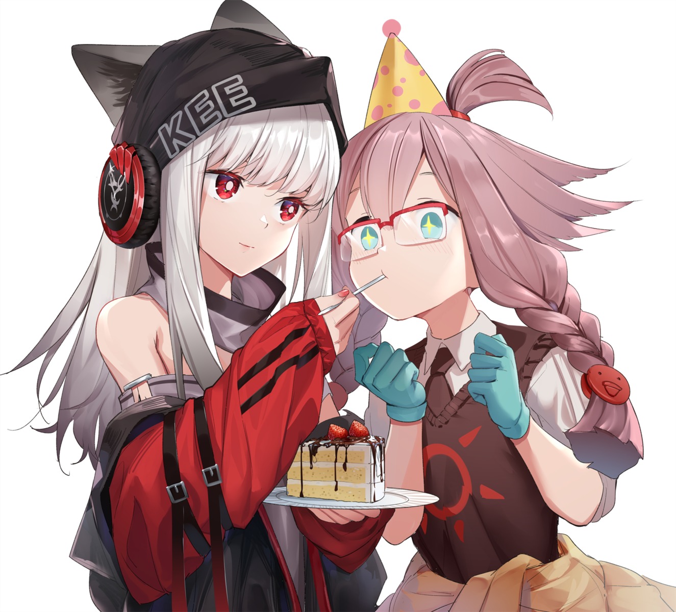 am1m, animal_ears, arknights, frostleaf_(arknights), headphones, may_(arknights), megane, sweater
