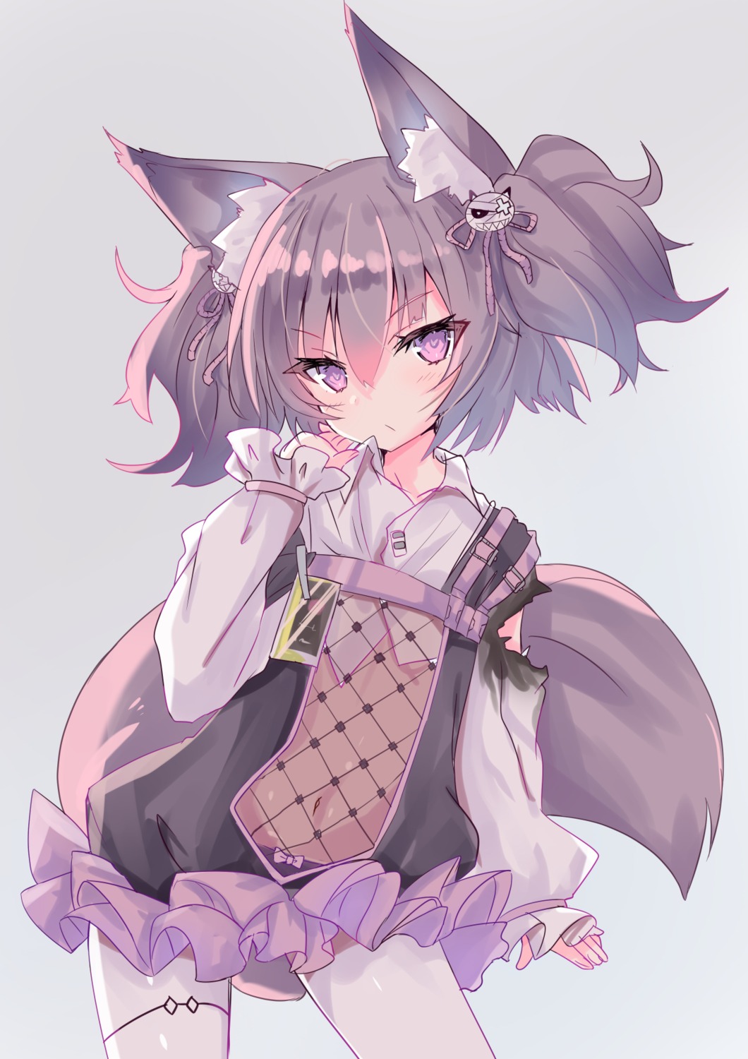animal_ears, arknights, fishnets, garter, hizaka, kitsune, pantsu, see_through