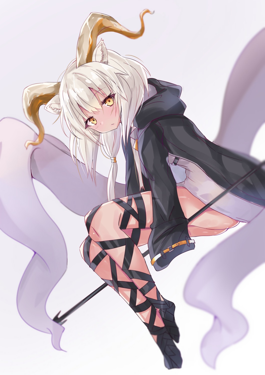 animal_ears, arknights, beeswax_(arknights), hizaka, horns, weapon