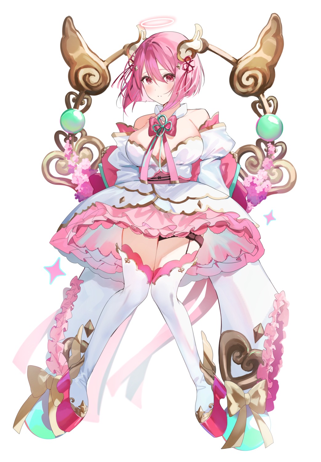 cleavage, garter, heels, houchi_shoujo, no_bra, skirt_lift, thighhighs, yuuko_(030_yuko)