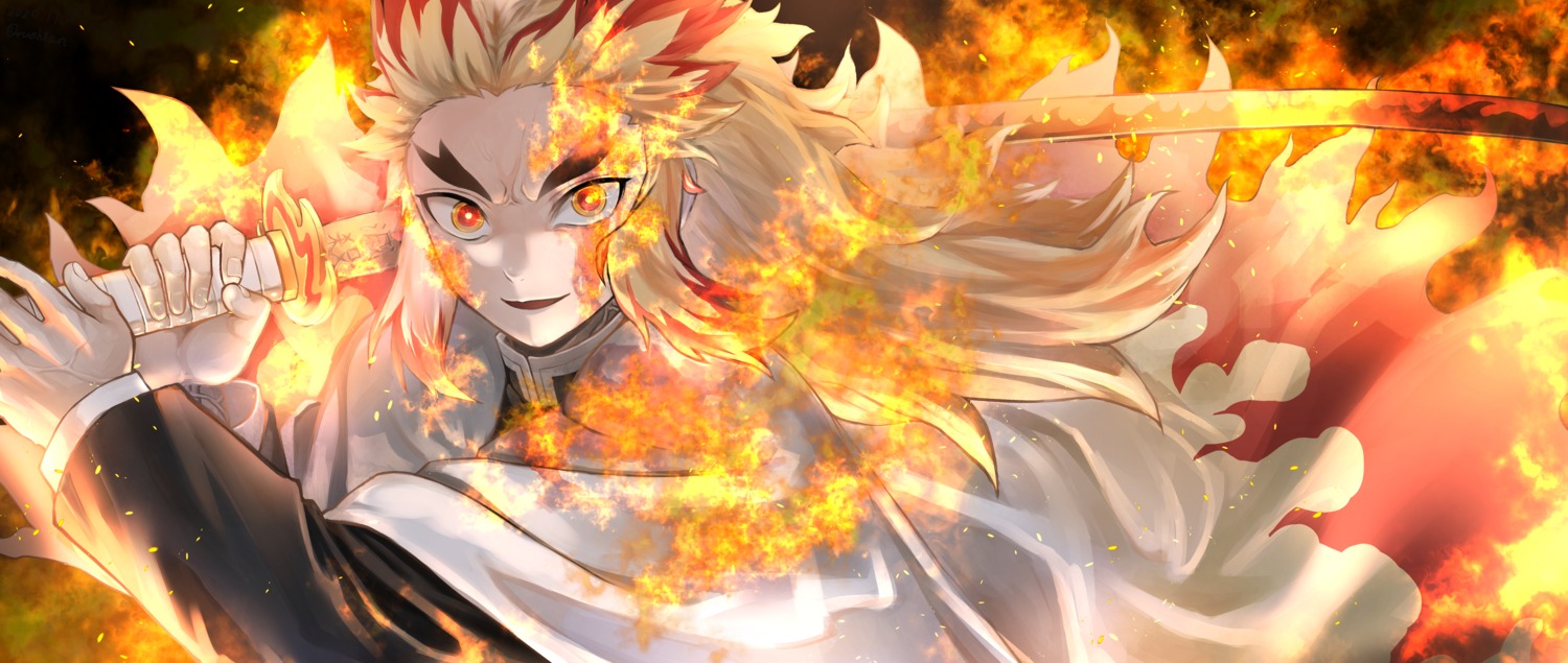 kimetsu_no_yaiba, male, rengoku_kyoujurou, rushian, sword