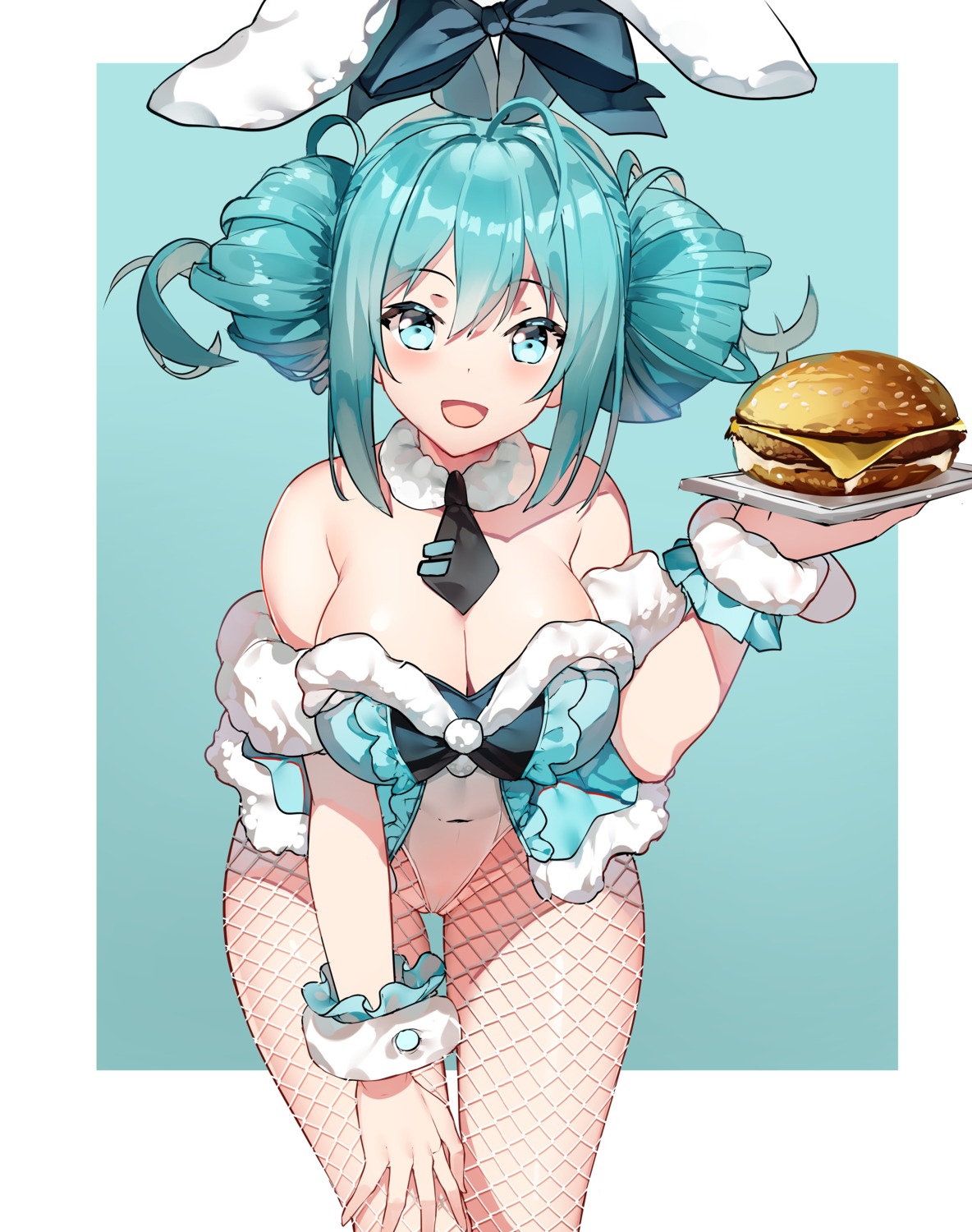 animal_ears, bicute_bunnies_miku, bunny_ears, bunny_girl, cleavage, fishnets, hatsune_miku, no_bra, pantyhose, vierzeck, vocaloid