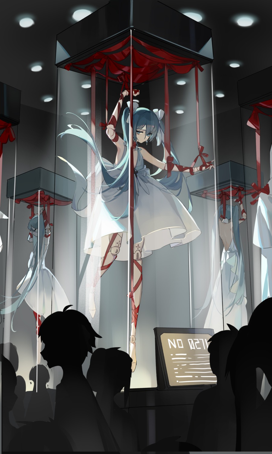 acr, bondage, dress, hatsune_miku, no_bra, skirt_lift, vocaloid