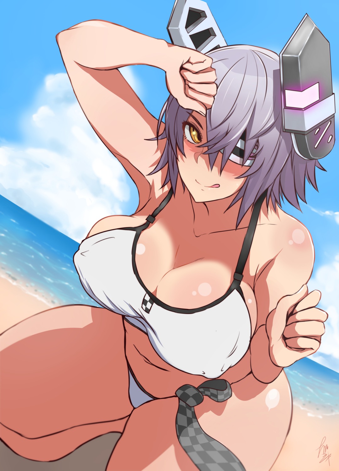 bikini, cleavage, erect_nipples, eyepatch, kantai_collection, nabeshiki_(nabeyashiki), swimsuits, tenryuu_(kancolle)