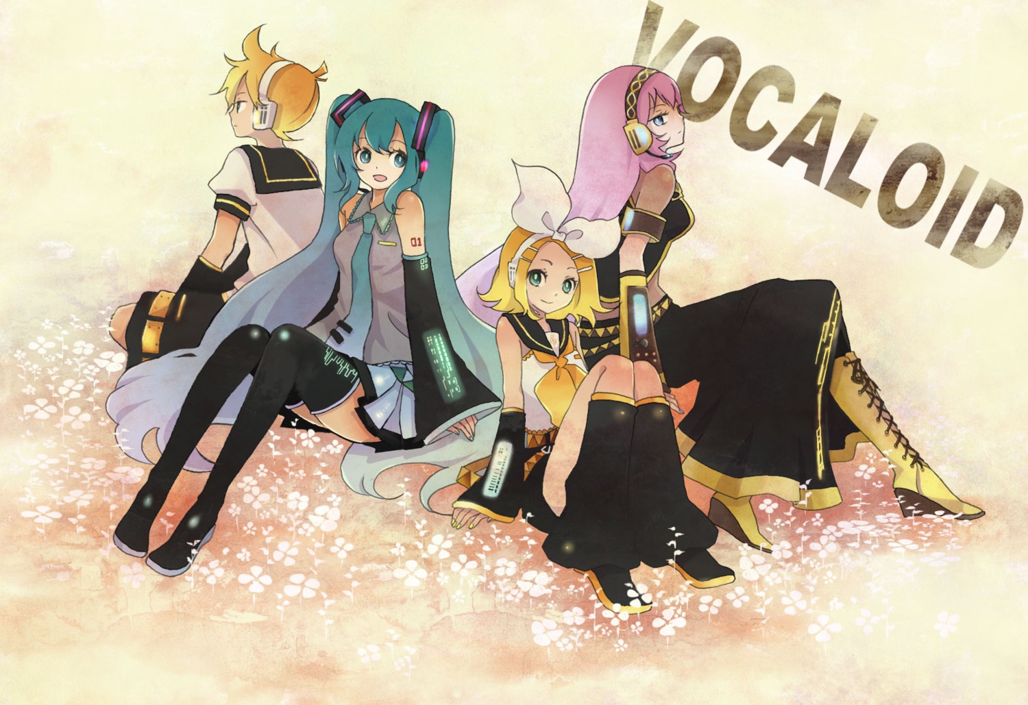 hatsune_miku, kagamine_len, kagamine_rin, manami, megurine_luka, thighhighs, vocaloid