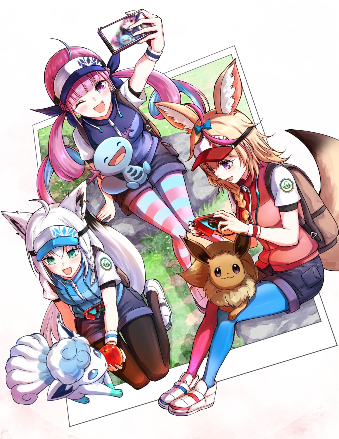 alolan_vulpix, animal_ears, crossover, eevee, hololive, hololive_gamers, kitsune, minato_aqua