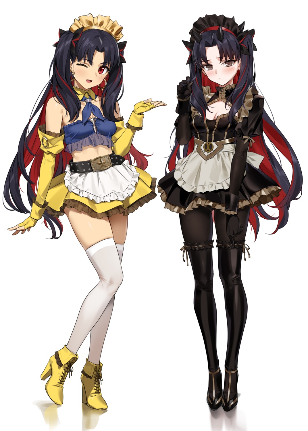 cleavage, fate/grand_order, garter, heels, horns, ishtar_(fate), maid, pantyhose, space_ishtar_(fate), thighhighs, yd_(orange_maru)