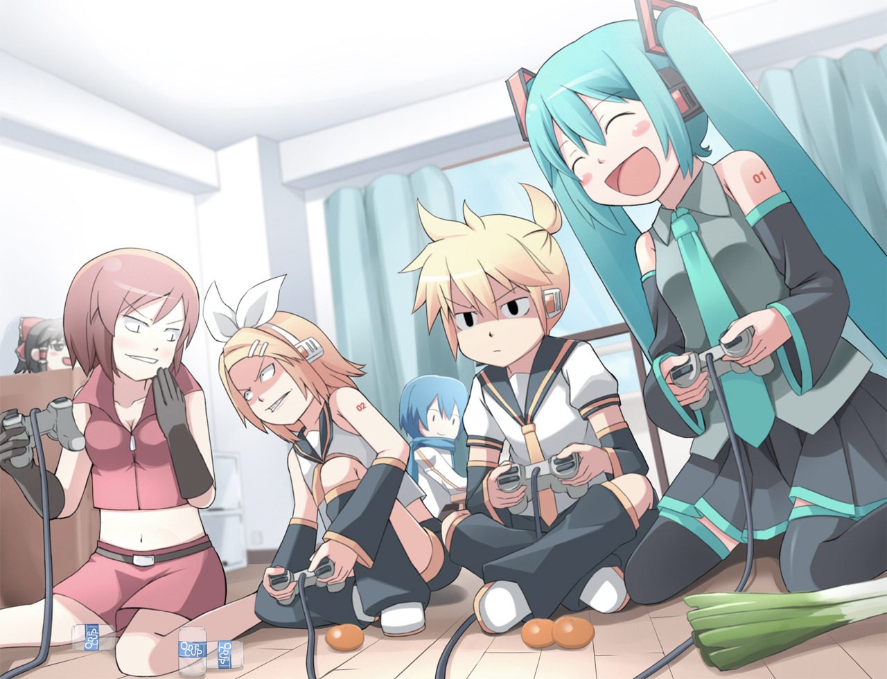 hakurei_reimu, hatsune_miku, kagamine_len, kagamine_rin, kaito, masuneko, meiko, touhou, vocaloid, yukkuri_shiteitte_ne
