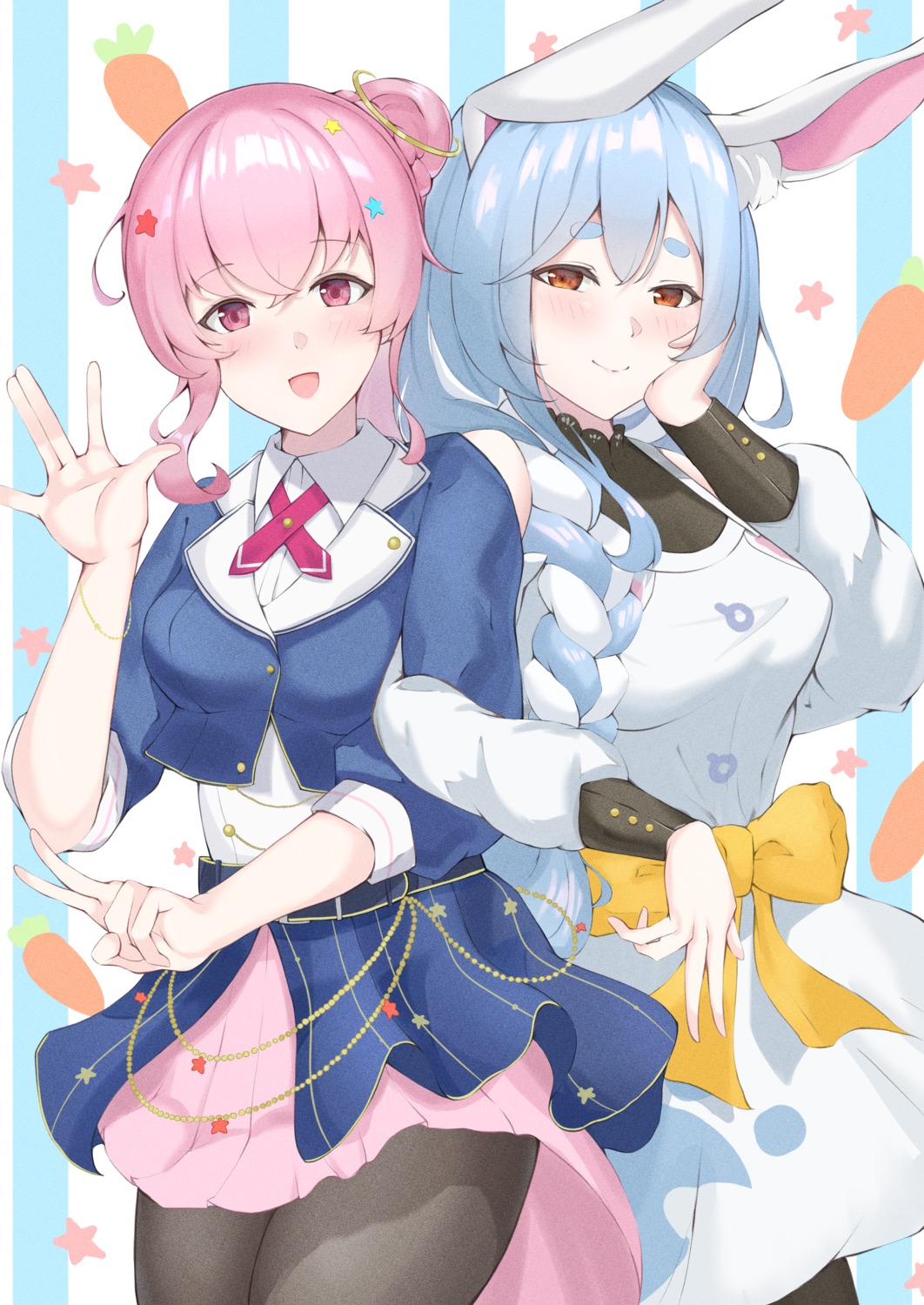 anemachi, animal_ears, bunny_ears, hololive, pantyhose, pekomama, seifuku, tsujiya_okuyasu