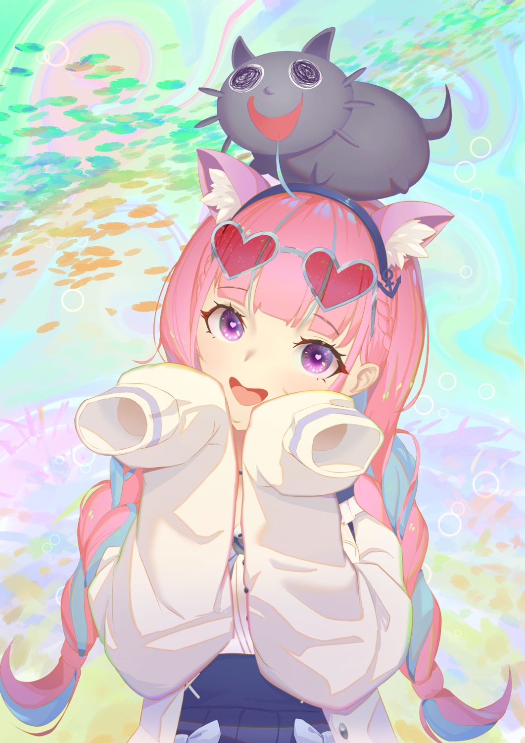 animal_ears, hololive, megane, minato_aqua, neko, nekomimi, seifuku, serelith