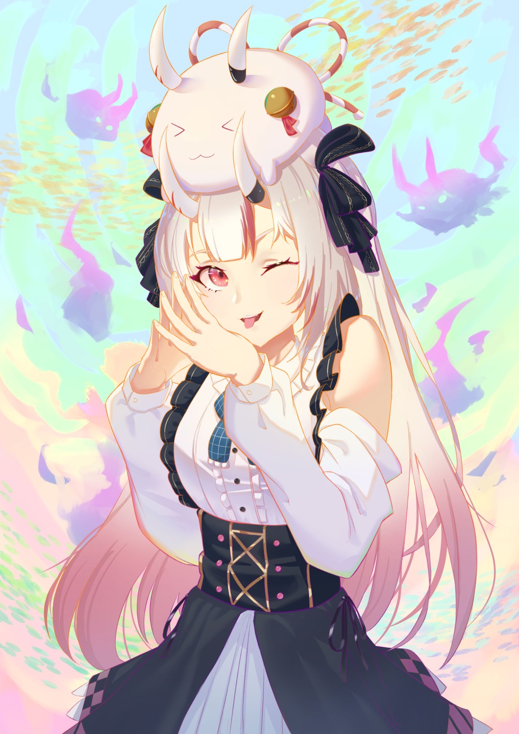 dress, hololive, horns, nakiri_ayame, serelith