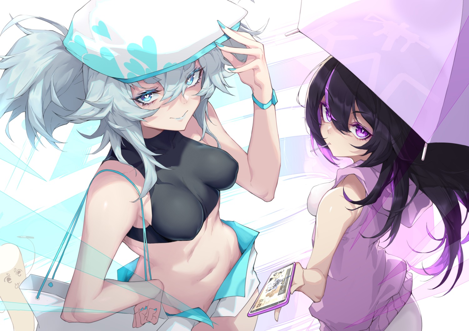 erect_nipples, girls_frontline, kac-pdw_(girls_frontline), pa-15_(girls_frontline), shanyao_jiang_tororo, umbrella