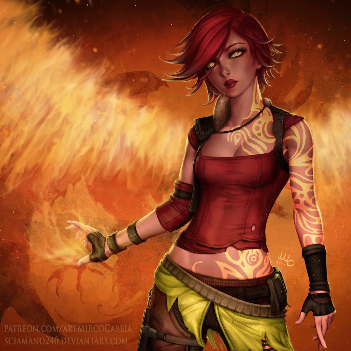 borderlands, cleavage, garter, lilith_(borderlands), mirco_cabbia, tattoo, torn_clothes
