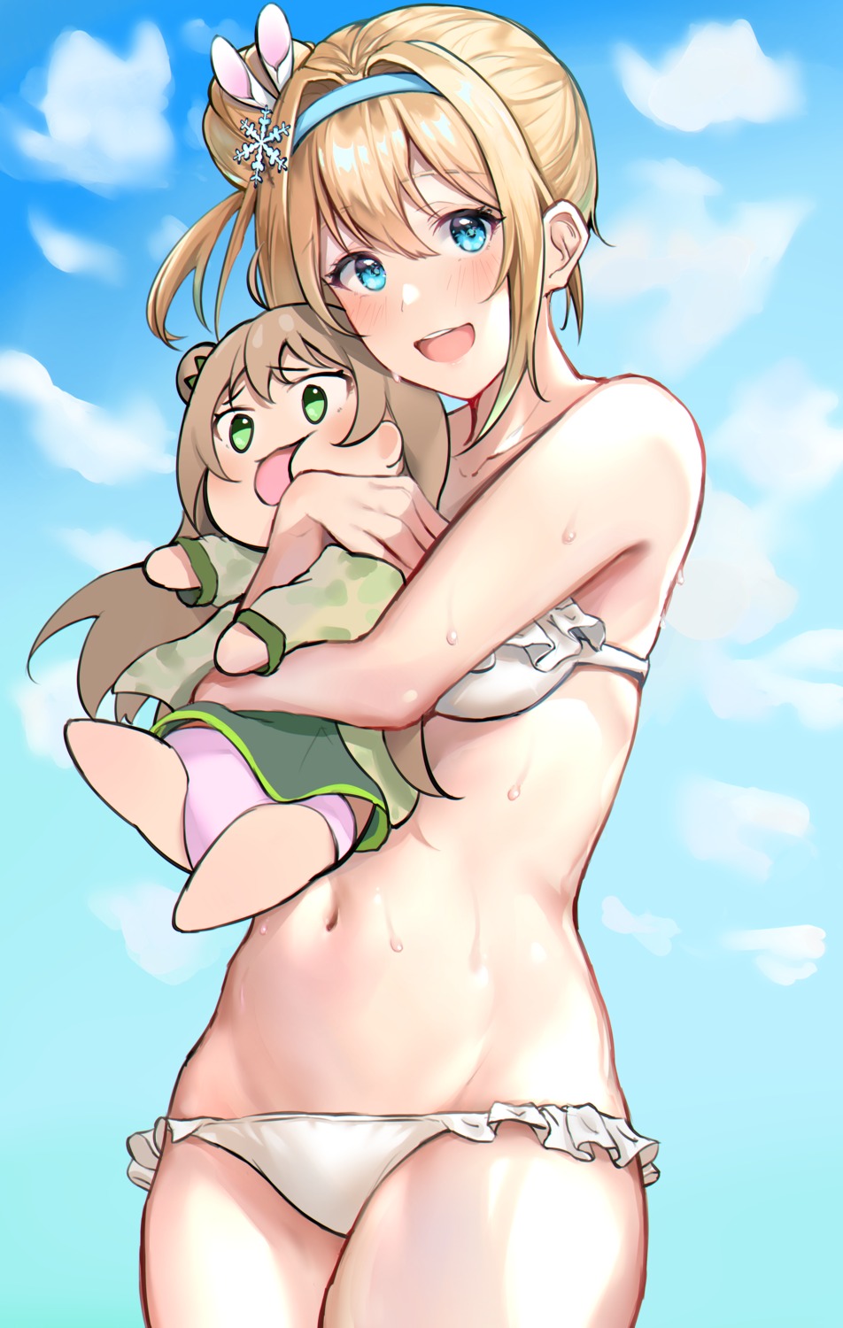 bikini, chibi, girls_frontline, pantsu, skirt_lift, suomi_kp31_(girls_frontline), swimsuits, wet