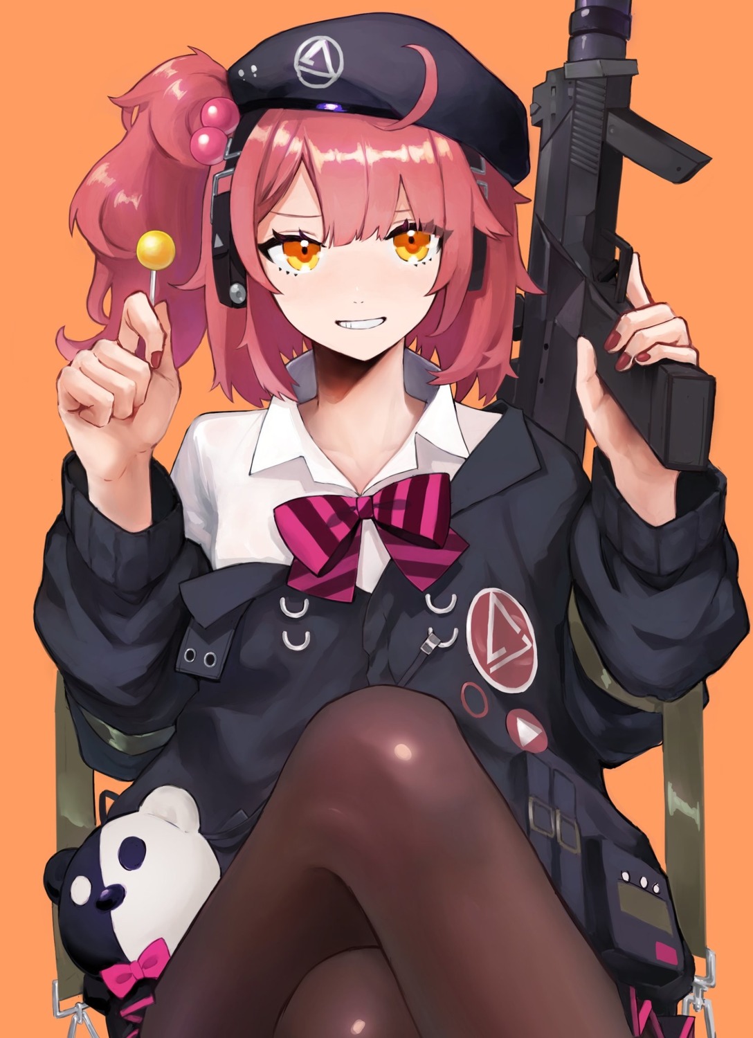girls_frontline, gun, headphones, mp7_(girls_frontline), pantyhose, seifuku, zirou