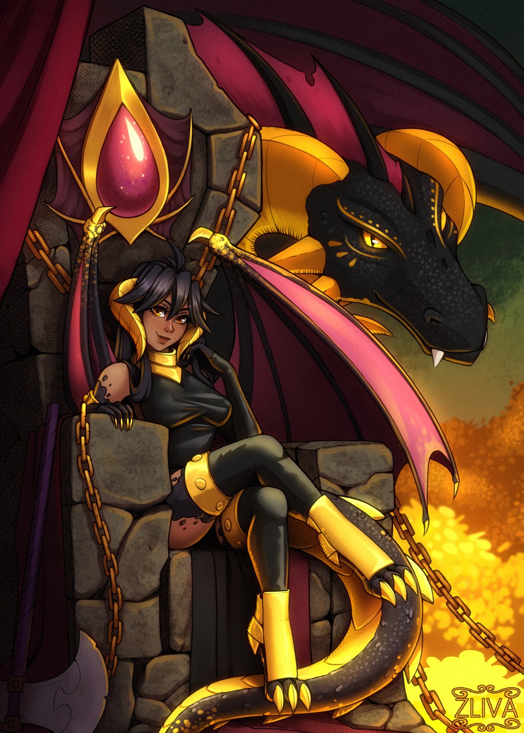 dress, horns, monster, monster_girl, tail, wings, zliva