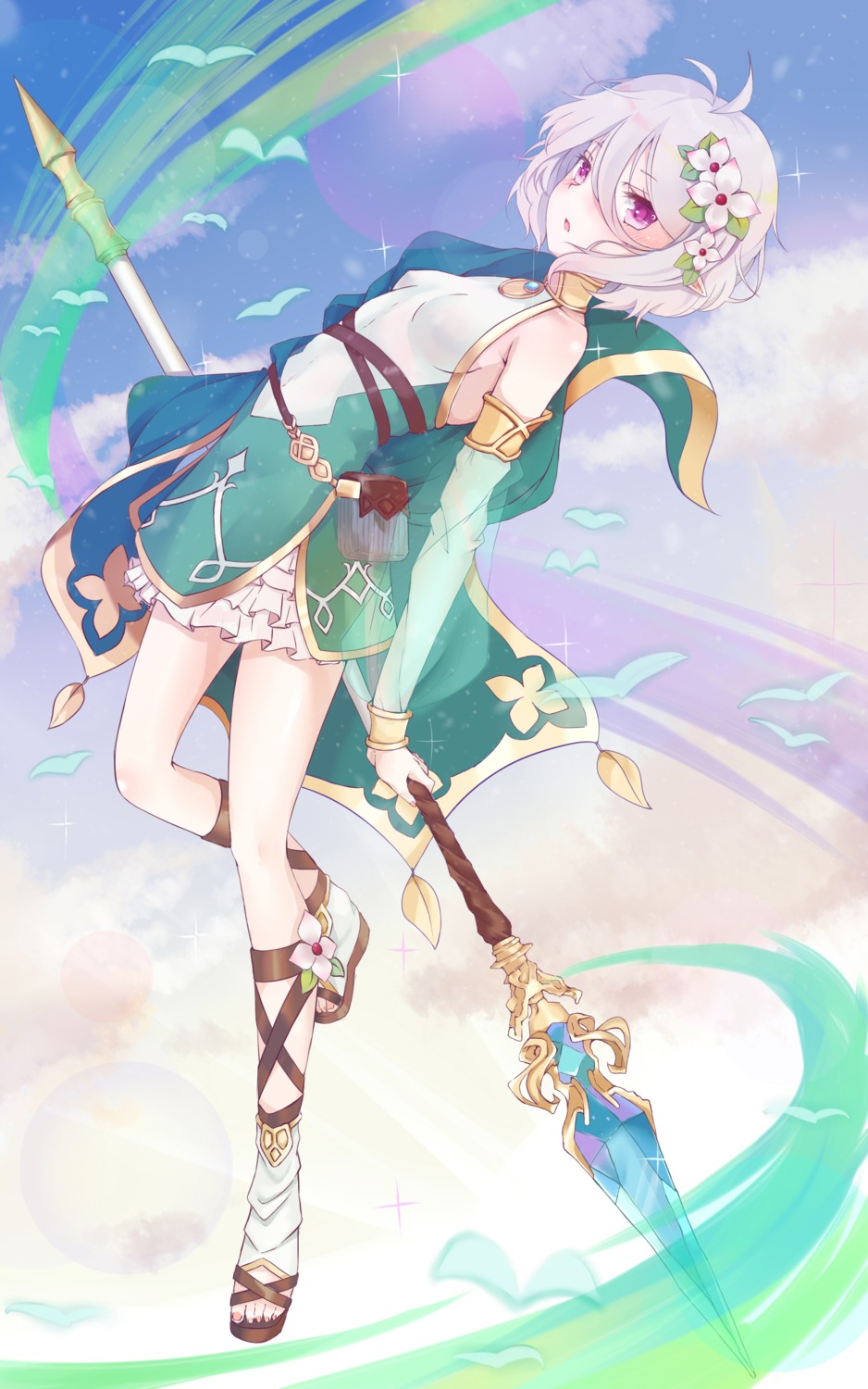 kaminarichyan, kokkoro, no_bra, pointy_ears, princess_connect!, princess_connect!_re:dive, weapon