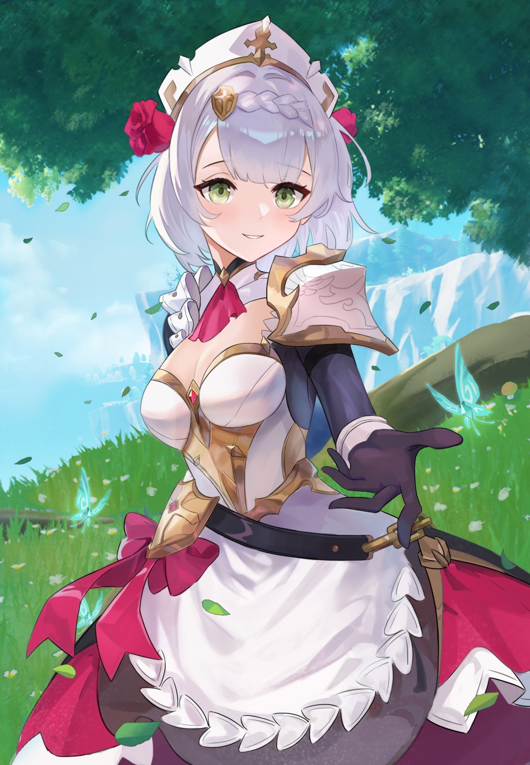 armor, cleavage, dress, genshin_impact, noelle_(genshin_impact), shaobao_(sdhx3728)