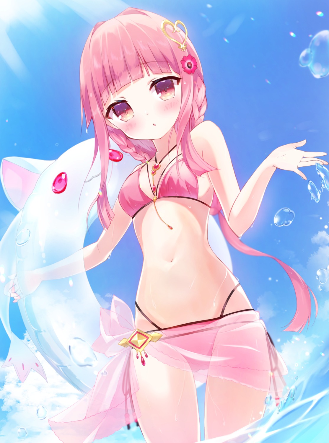 bikini, little_kyubey, magia_record:_mahou_shoujo_madoka_magica_gaiden, mahou_shoujo_madoka_magica, okomeillust, see_through, swimsuits, tamaki_iroha