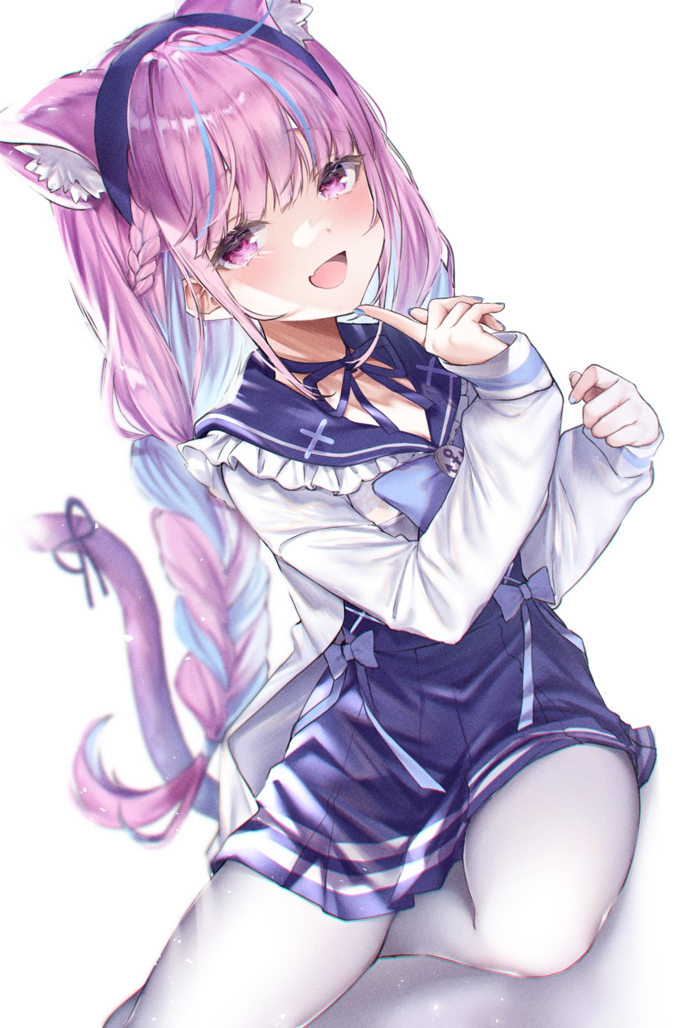 animal_ears, buta_tamako, hololive, minato_aqua, nekomimi, pantyhose, seifuku, skirt_lift