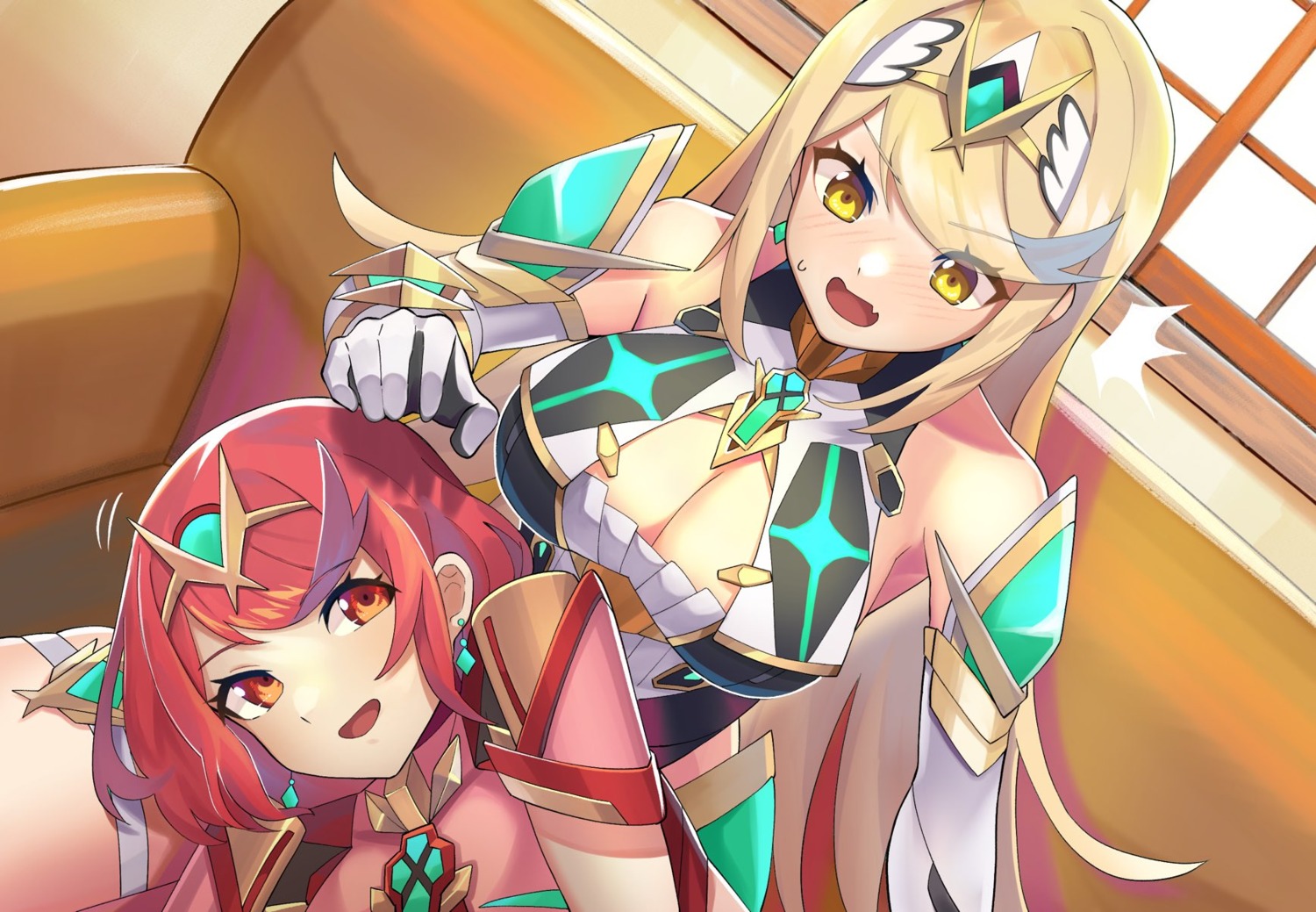 cleavage, garter, hikari_(xenoblade_2), homura_(xenoblade_2), katwo, xenoblade_(series), xenoblade_2