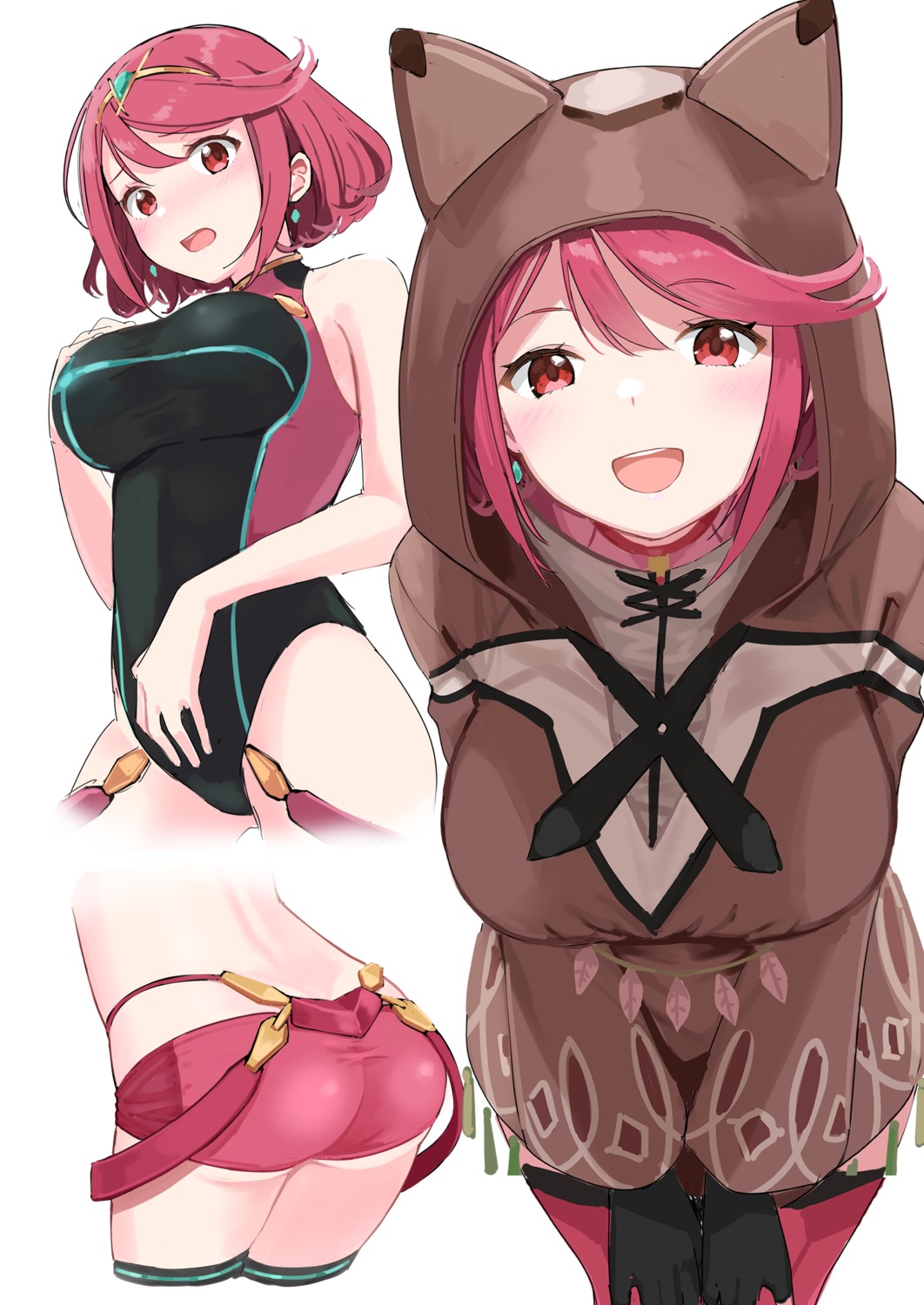 animal_ears, ass, homura_(xenoblade_2), mameroku, swimsuits, thighhighs, xenoblade_(series), xenoblade_2