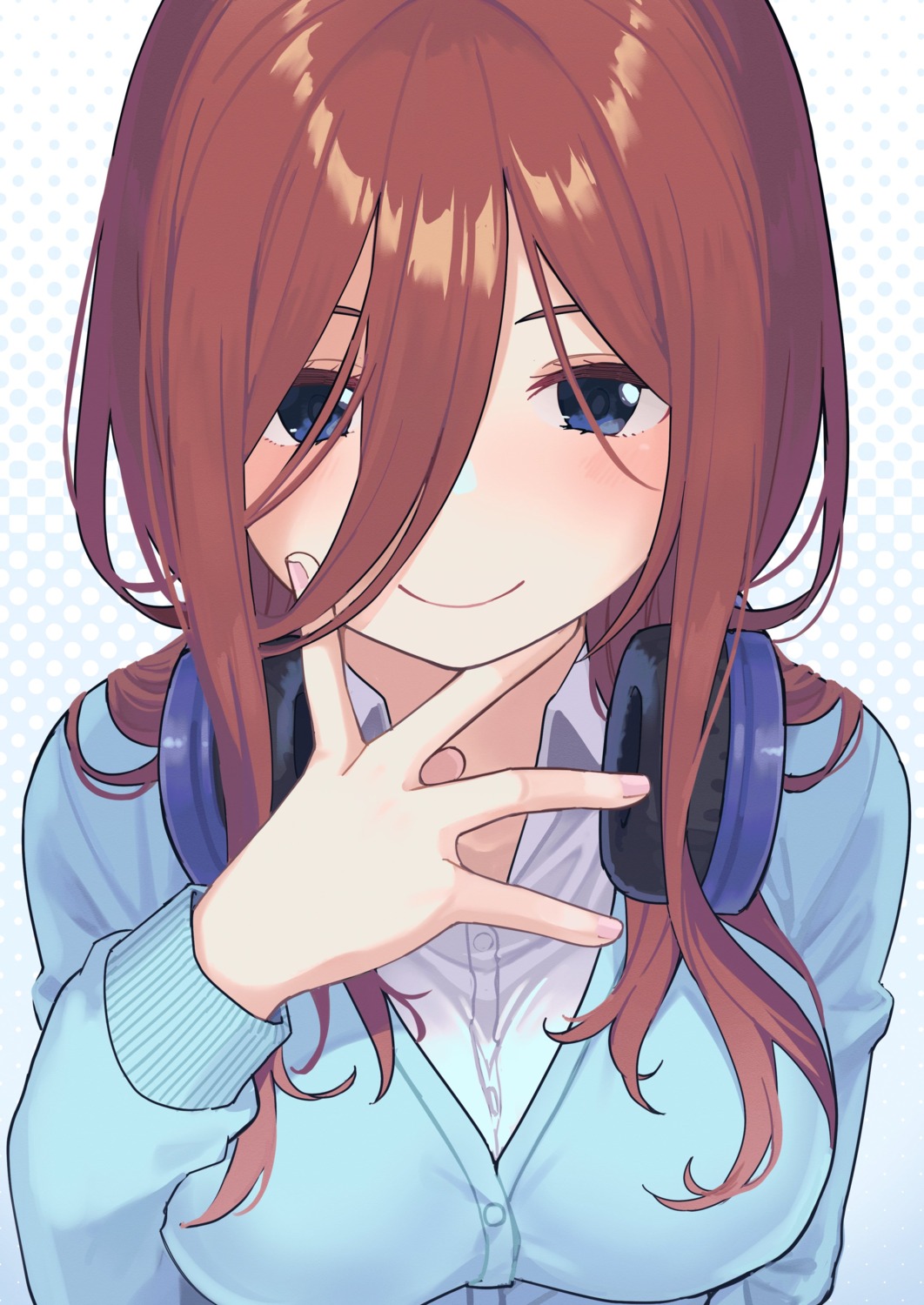 5-toubun_no_hanayome, headphones, mameroku, nakano_miku, seifuku, sweater