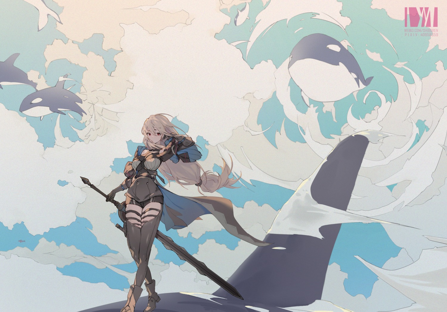 arknights, dm_(dai_miao), garter, skadi_(arknights), sword