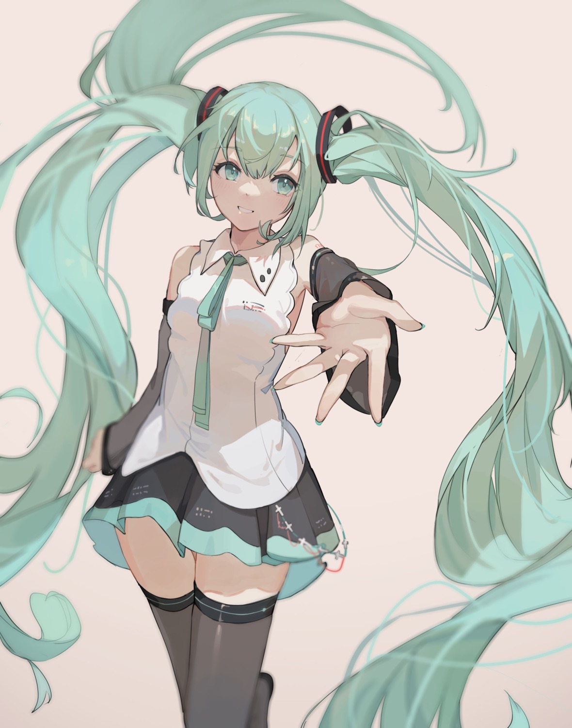 hatsune_miku, kuweichuanxin_jr, tattoo, thighhighs, vocaloid