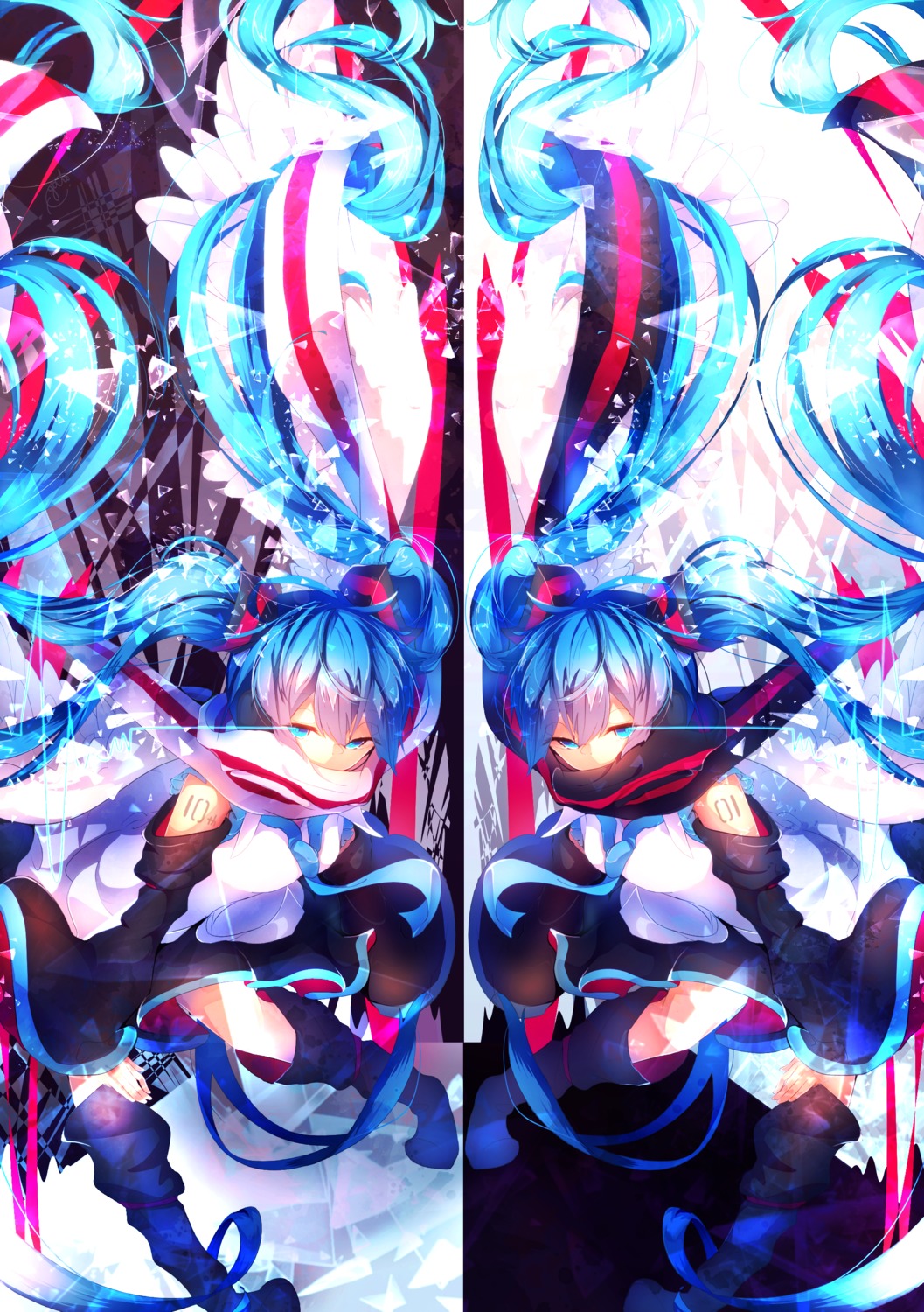 fuyuzuki_gato, hatsune_miku, headphones, tattoo, thighhighs, vocaloid