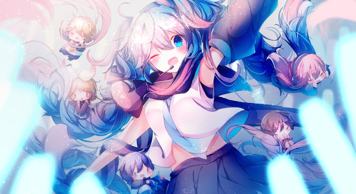 chibi, fuyuzuki_gato, hatsune_miku, headphones, kagamine_len, kagamine_rin, kaito, megurine_luka