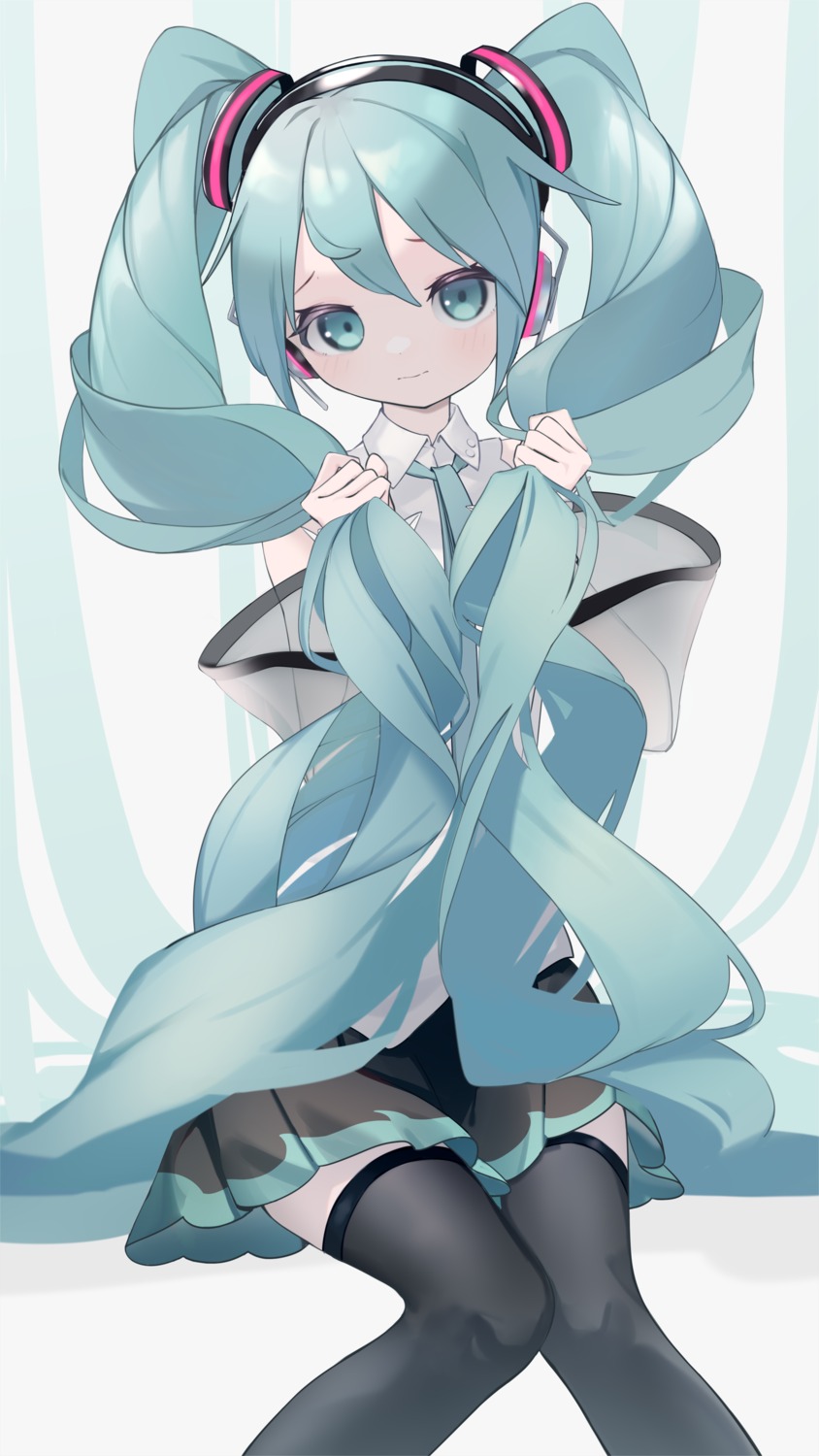 hatsune_miku, headphones, kiiui, thighhighs, vocaloid