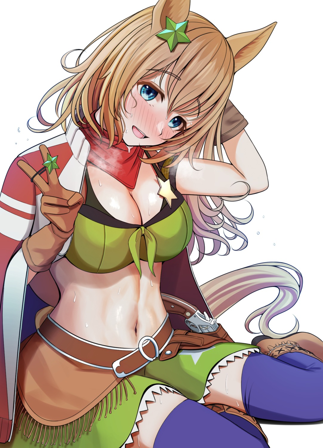 animal_ears, cleavage, taiki_shuttle_(umamusume), tail, thighhighs, turisasu, uma_musume_pretty_derby