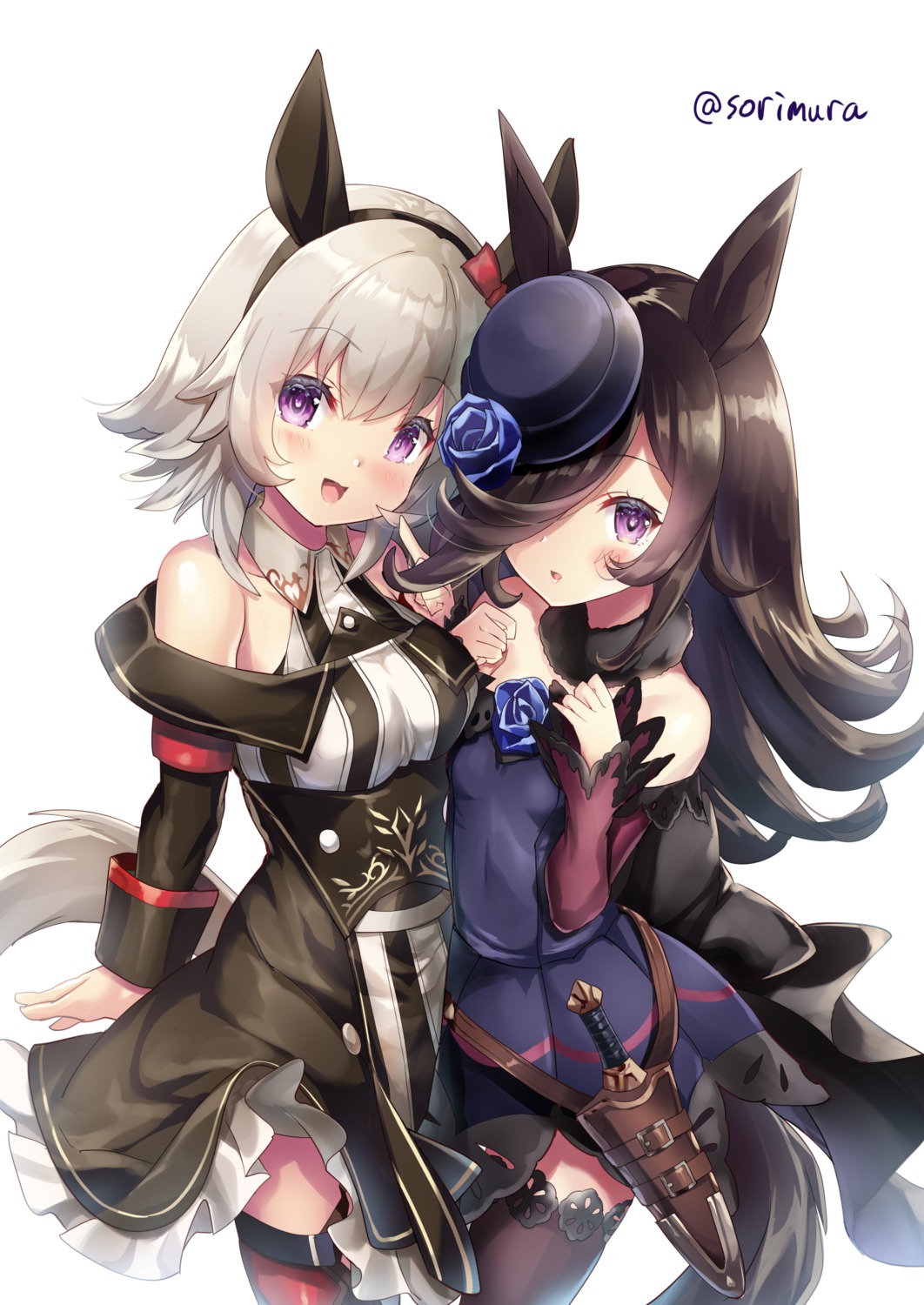 animal_ears, curren_chan_(umamusume), dress, rice_shower_(umamusume), sorimura_youji, tail, thighhighs, uma_musume_pretty_derby