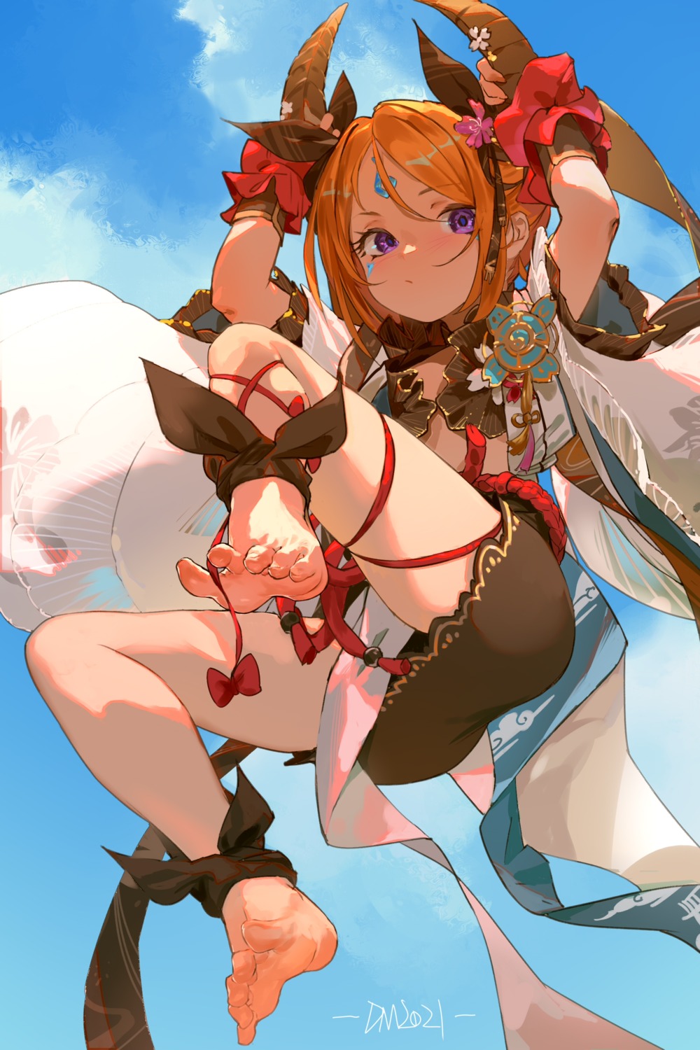 clover_theater, dm_(dai_miao), feet, horns, skirt_lift