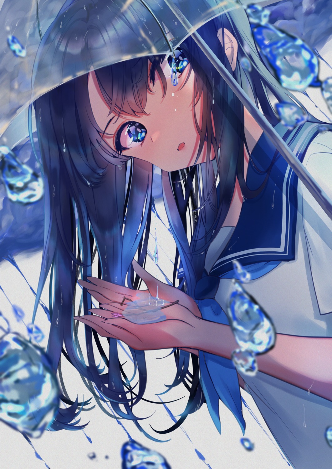 hieno_hiro, seifuku, umbrella, wet