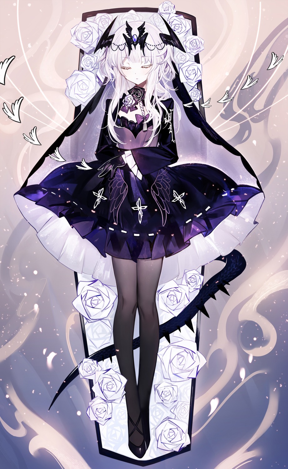 horns, juexing_(moemoe3345), lolita_fashion, skirt_lift, tail
