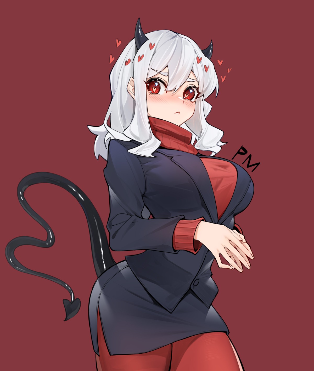 business_suit, guangsupaomian, helltaker, horns, modeus_(helltaker), pantyhose, sweater, tail