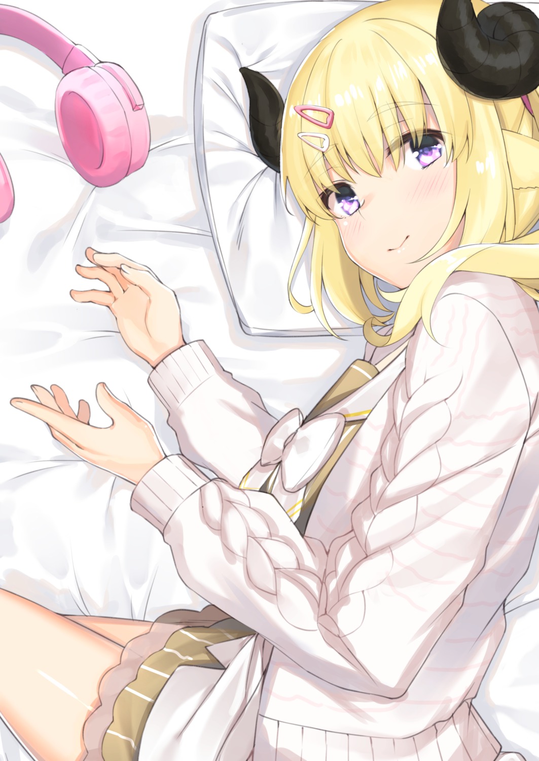hololive, horns, kaname_(melaninusa09), seifuku, skirt_lift, sweater, tsunomaki_watame