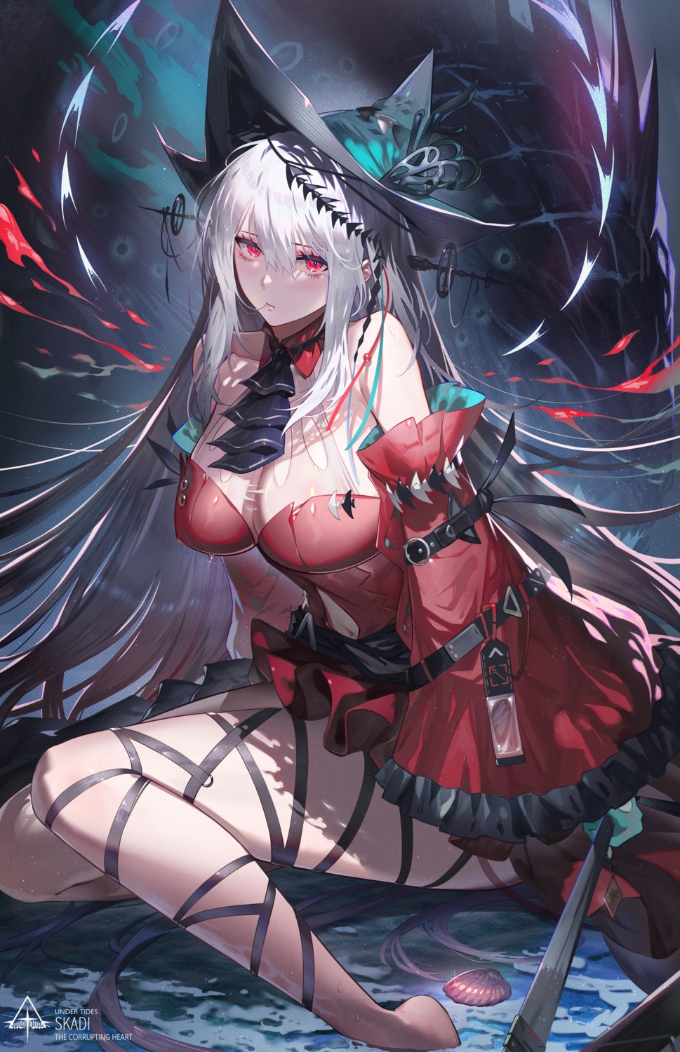 arknights, monster, no_bra, shazhiqiao, skadi_(arknights), wet
