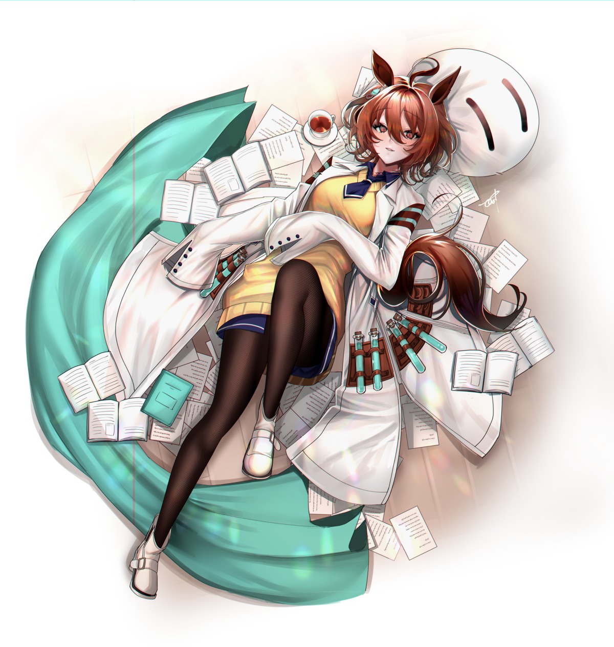 agnes_tachyon_(umamusume), animal_ears, pantyhose, sweater, tail, uma_musume_pretty_derby, uniform, yononaka
