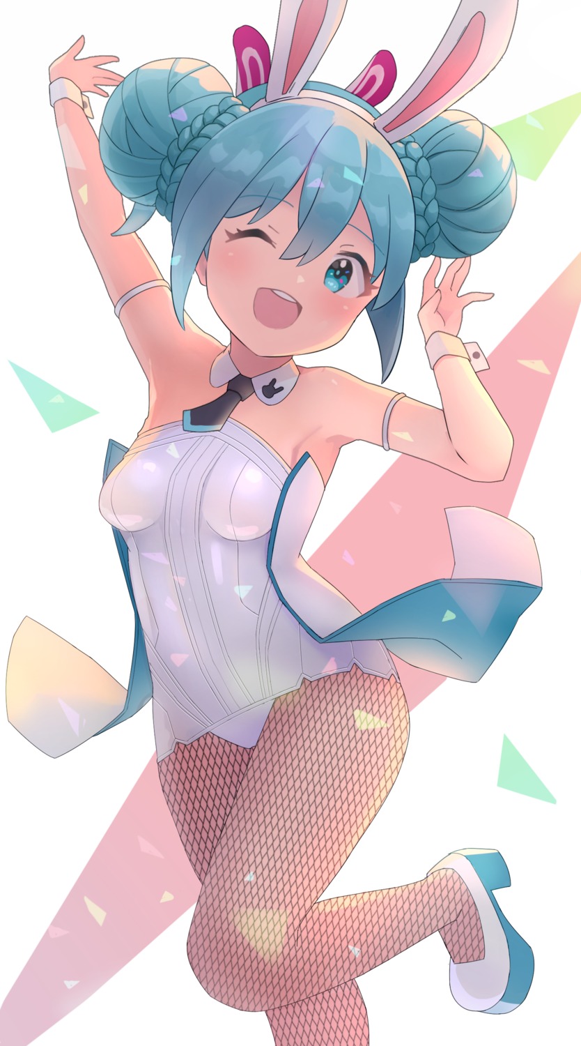 animal_ears, bicute_bunnies_miku, bunny_ears, bunny_girl, fishnets, hatsune_miku, heels, nomio