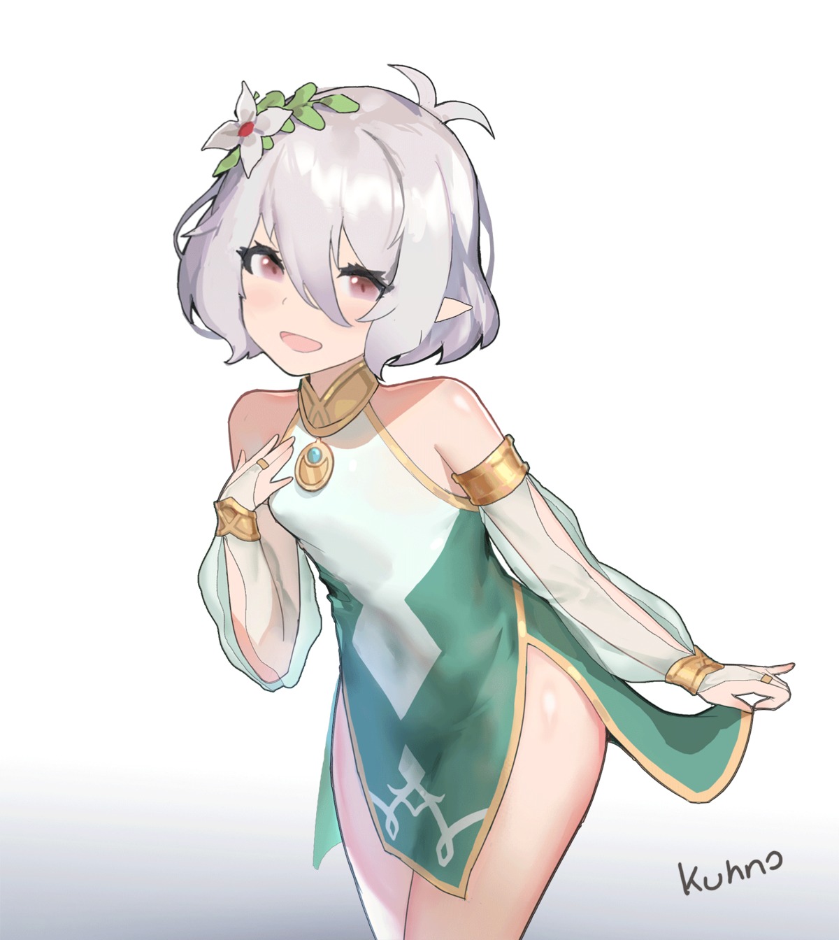 dress, elf, kokkoro, kuhnowushi, nopan, pointy_ears, princess_connect!, princess_connect!_re:dive