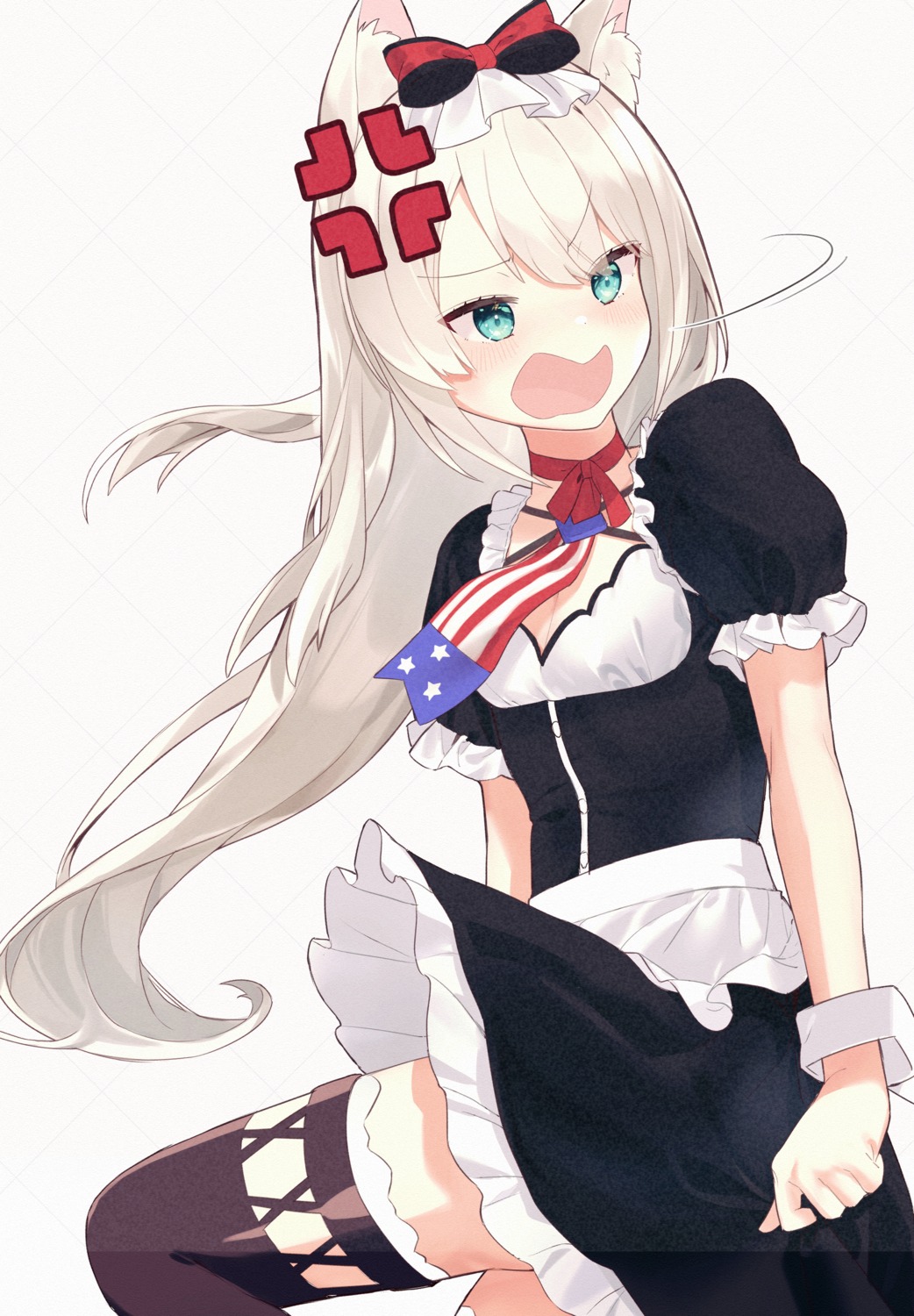 akutaa, animal_ears, azur_lane, cleavage, hammann_(azur_lane), maid, nekomimi, skirt_lift