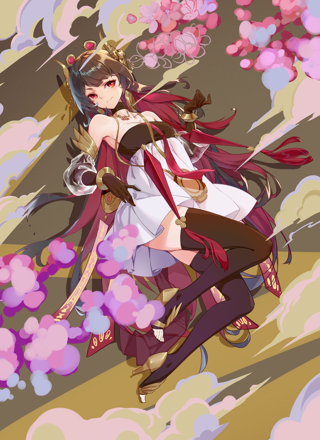 asian_clothes, cleavage, heels, lucia_(punishing:_gray_raven), niaodao_zhenjun, no_bra, punishing:_gray_raven, thighhighs