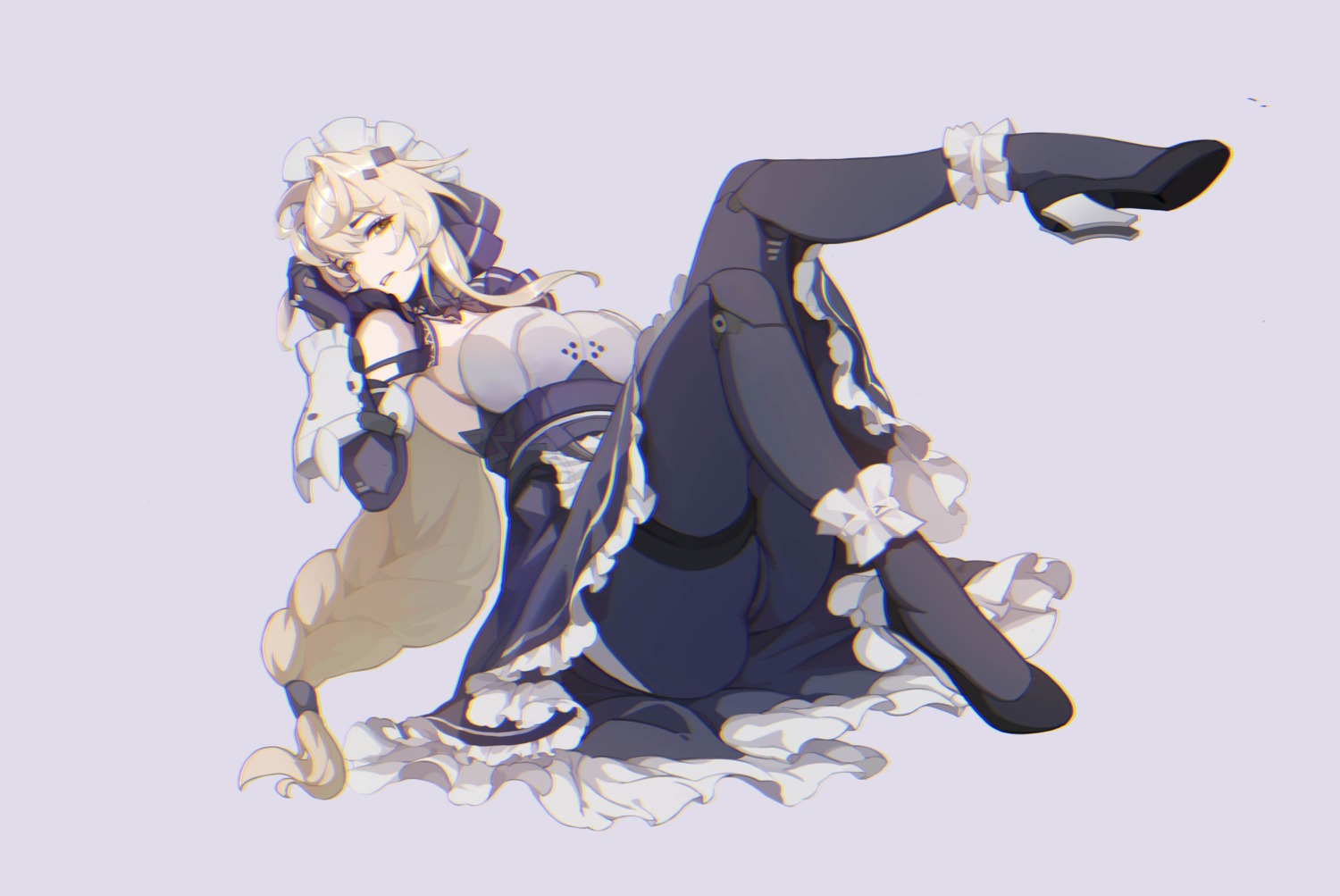 bianca_(punishing:_gray_raven), garter, heels, maid, niaodao_zhenjun, pantyhose, punishing:_gray_raven, skirt_lift