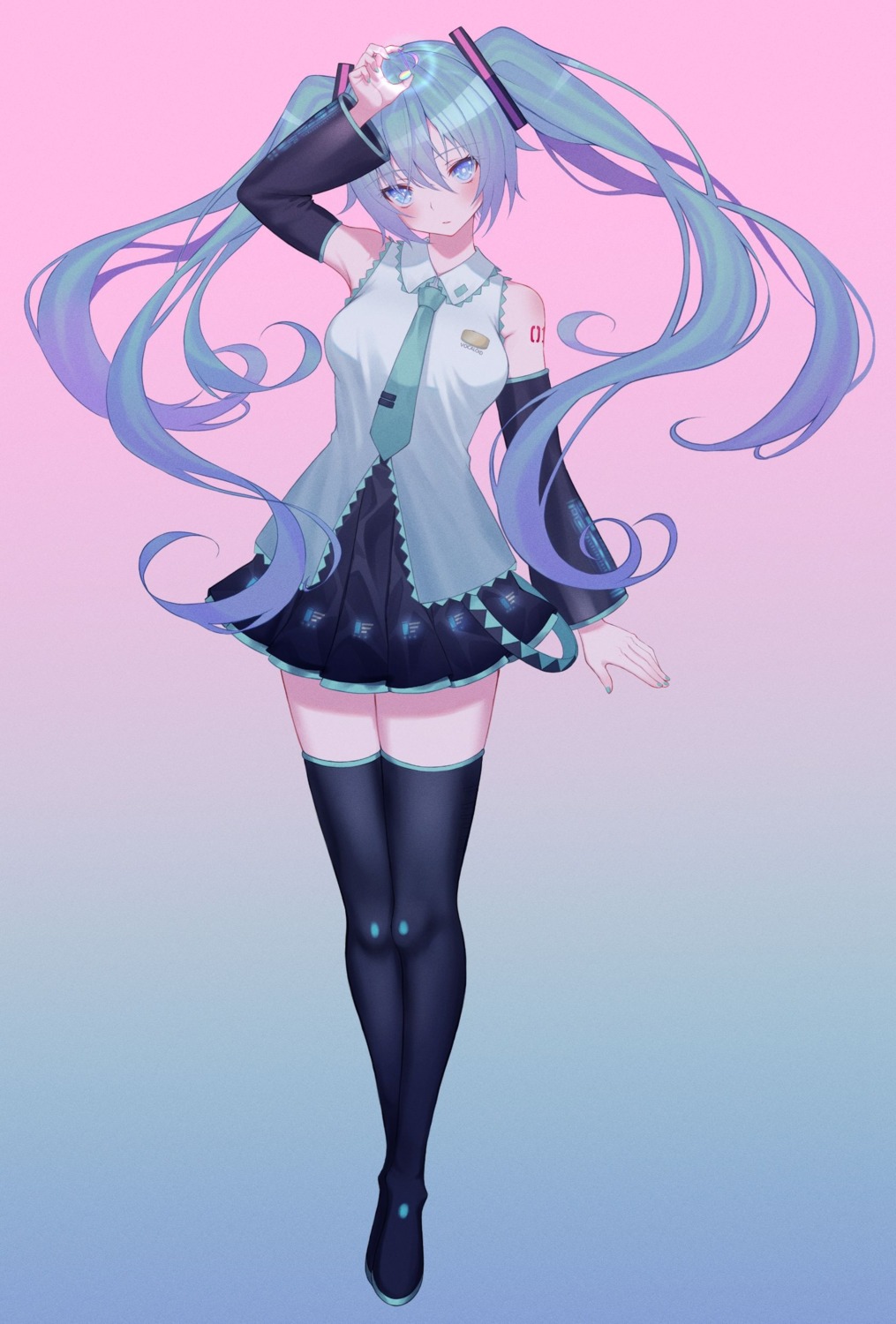 hatsune_miku, l4st_resort, tattoo, thighhighs, vocaloid