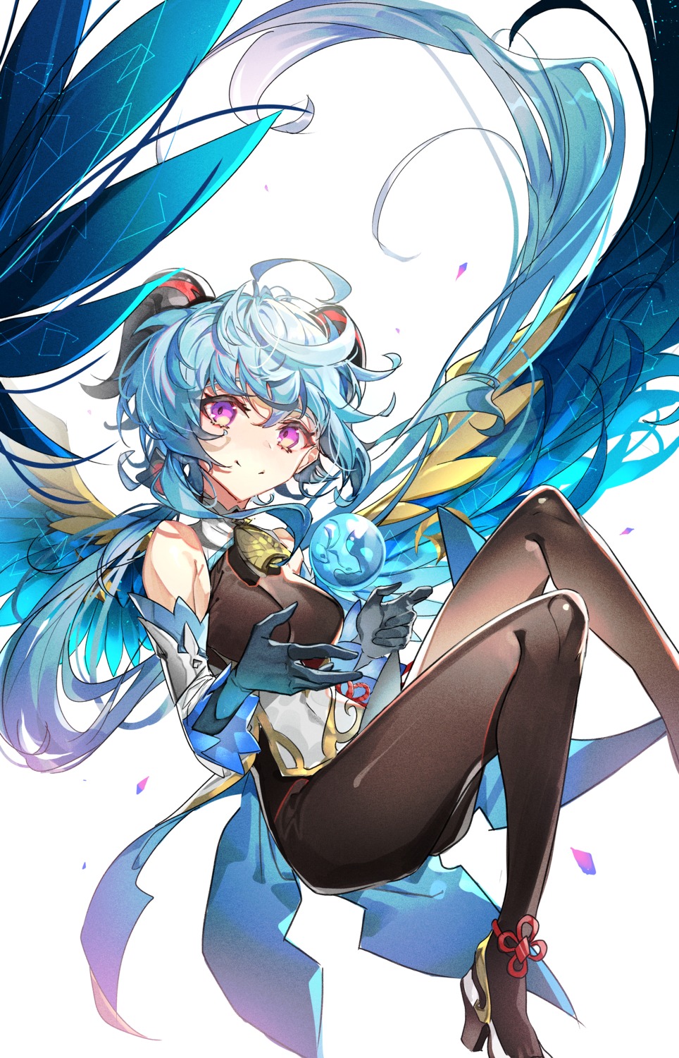 asian_clothes, ganyu, genshin_impact, heels, horns, mura_karuki, pantyhose, skirt_lift, wings